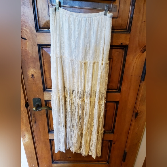 Elan Ivory Lace Sheer Half-Slip Maxi Skirt Free People - Picture 2 of 4